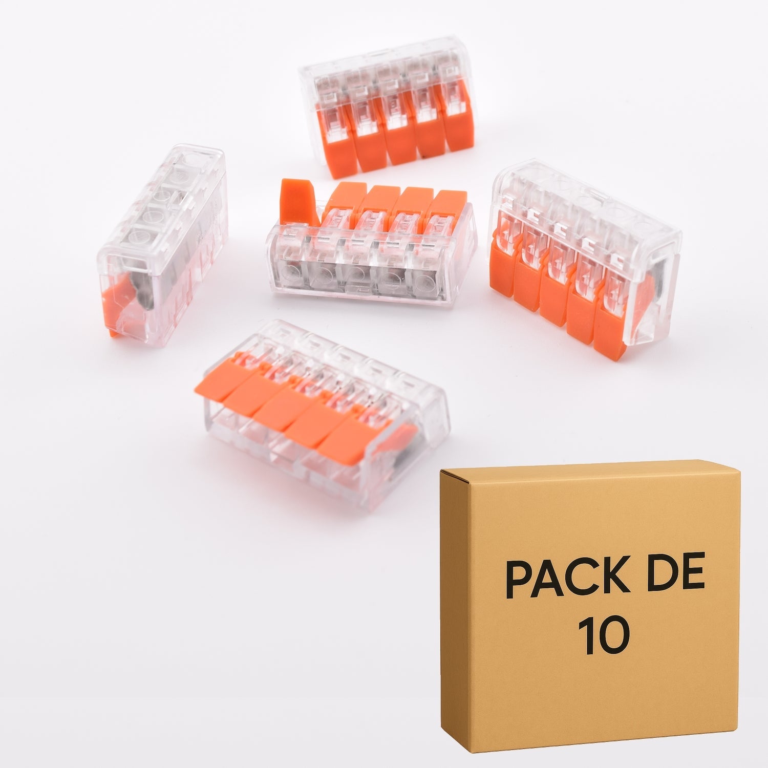 "Pack 10 bornes PCT-415 transparentes – 5 contacts – alternative WAGO 221-415"