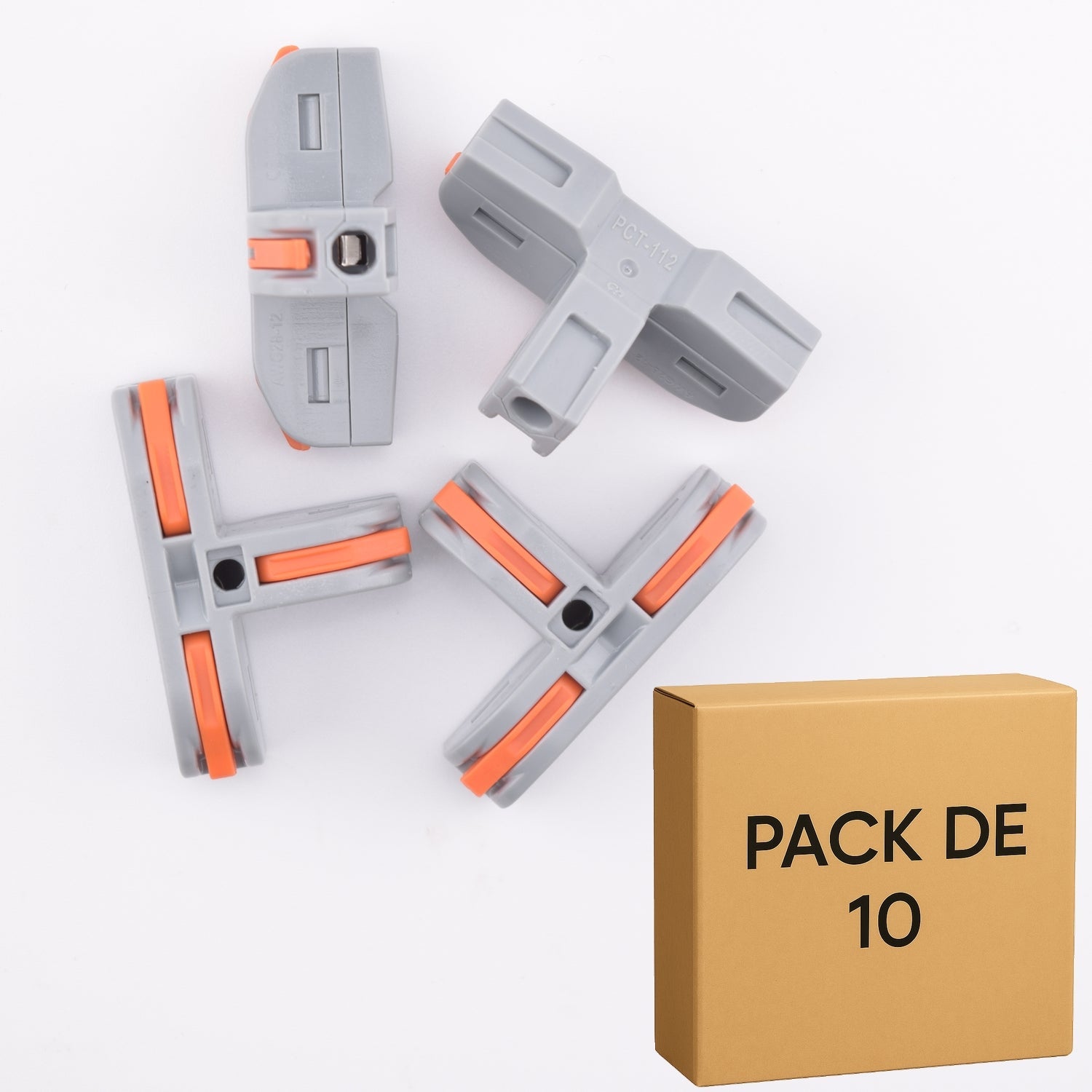 Lot de 10 bornes à levier 3 contacts en T - 32A - série PCT-112