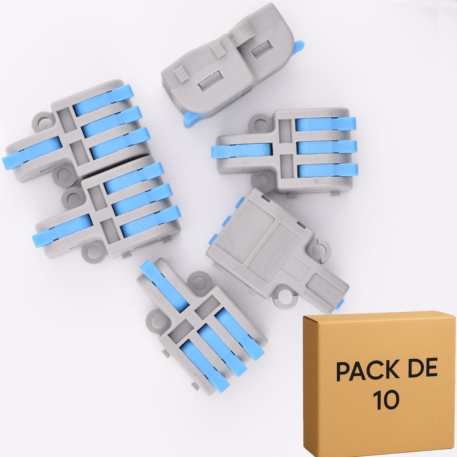 Lot de 10 bornes à leviers bleu 4 contacts 32A - 1 entrée / 3 sorties LT-13-B