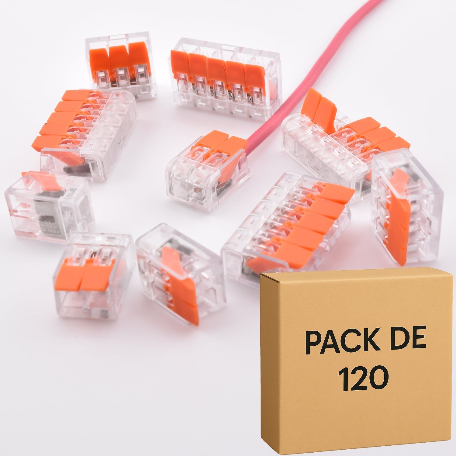 Pack Pro 120 bornes transparentes – alternative WAGO 221 – 2, 3 et 5 contacts – PCT-412 / 413 / 415