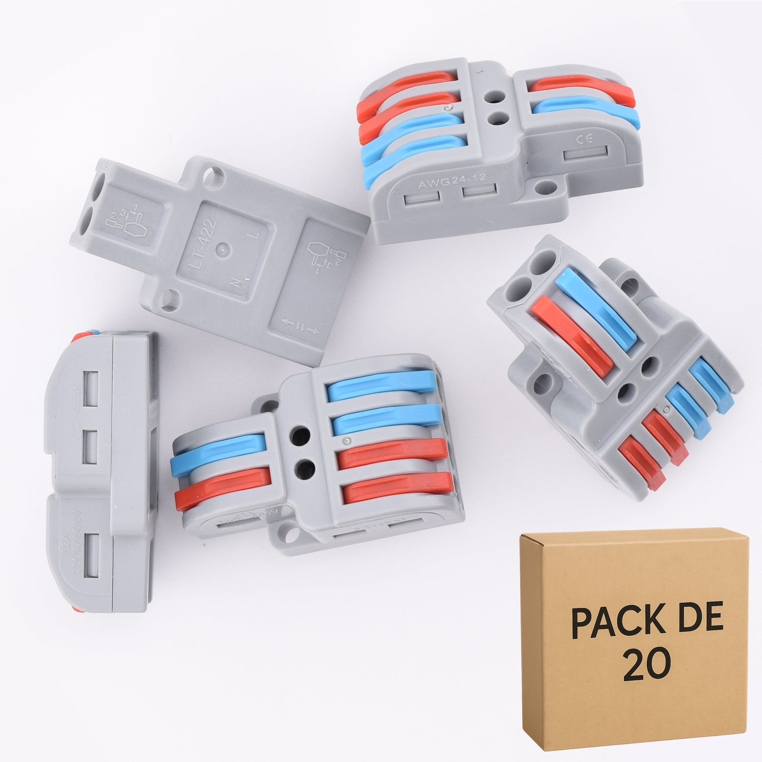Lot de 20 bornes a levier 6 contacts 32A - 2 entrées /4 sorties -LT422