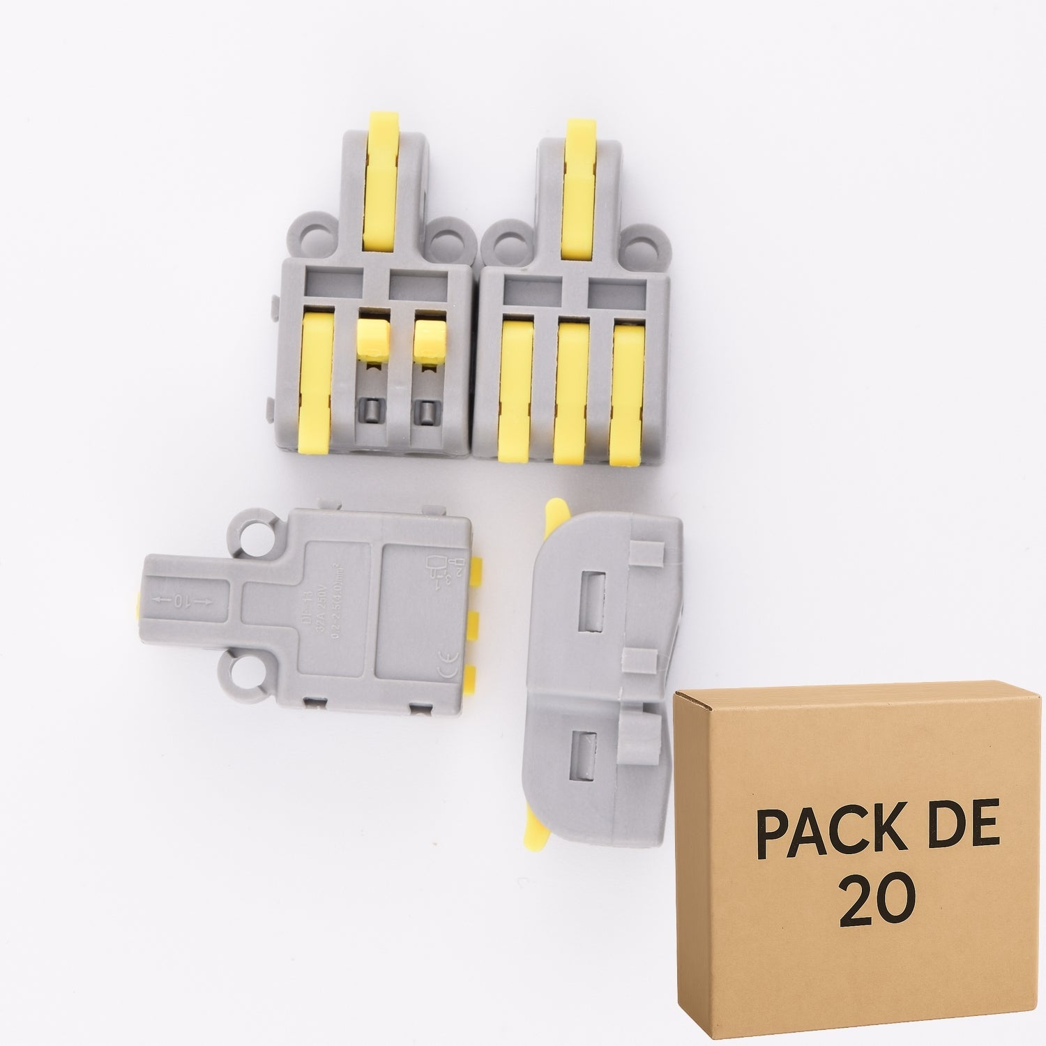 Lot de 20 bornes à leviers 4 contacts 32A - 1entrée / 3sorties - LT13-J
