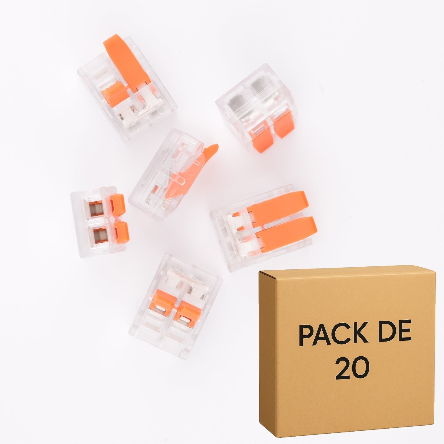 Lot de 20 bornes à levier transparentes 2contacts, 6 mm²- 40A, LT-612