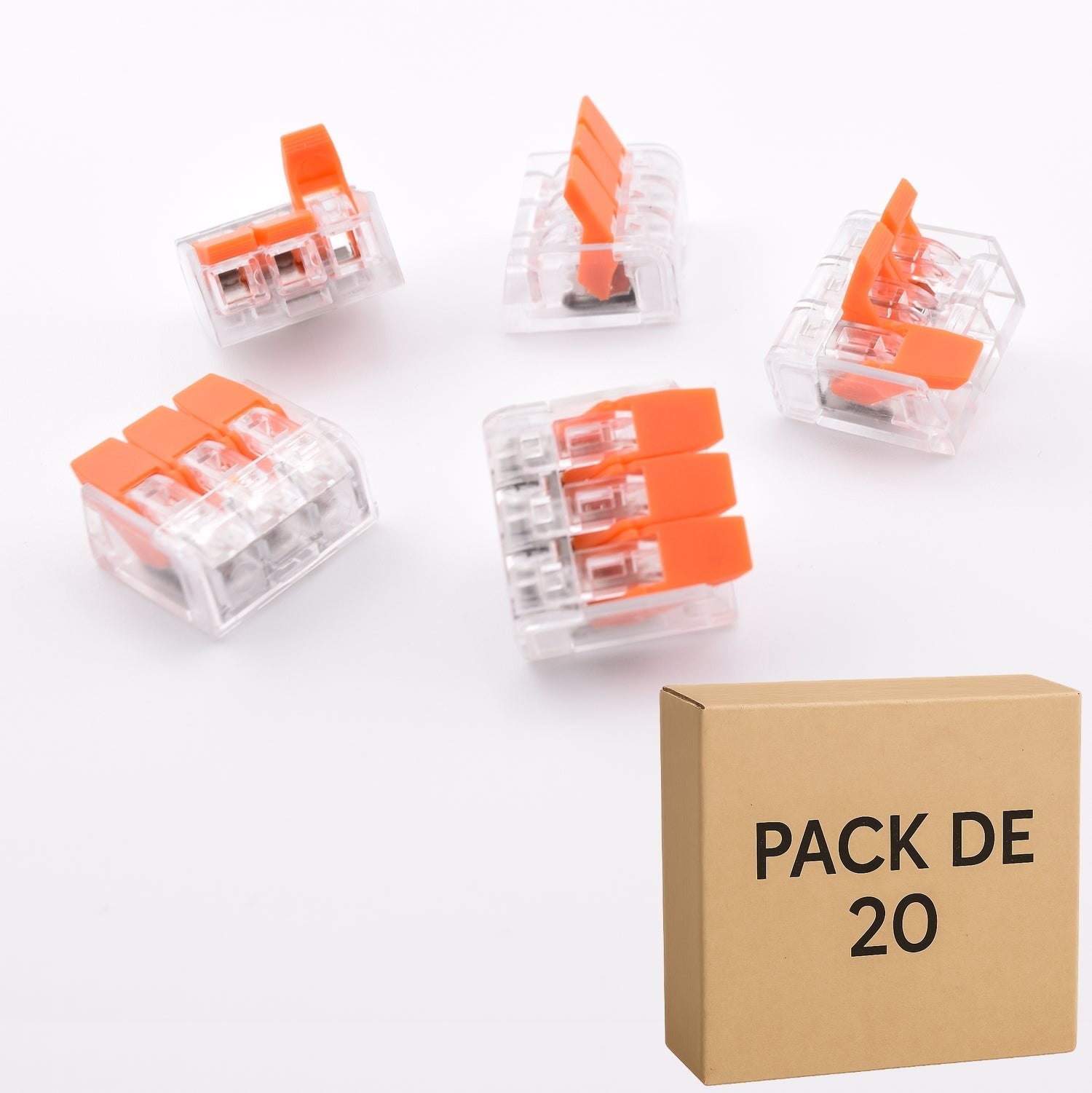 Borne à levier à levier 3 contacts PCT-413, équivalent Wago 221-413 - Pack de 20