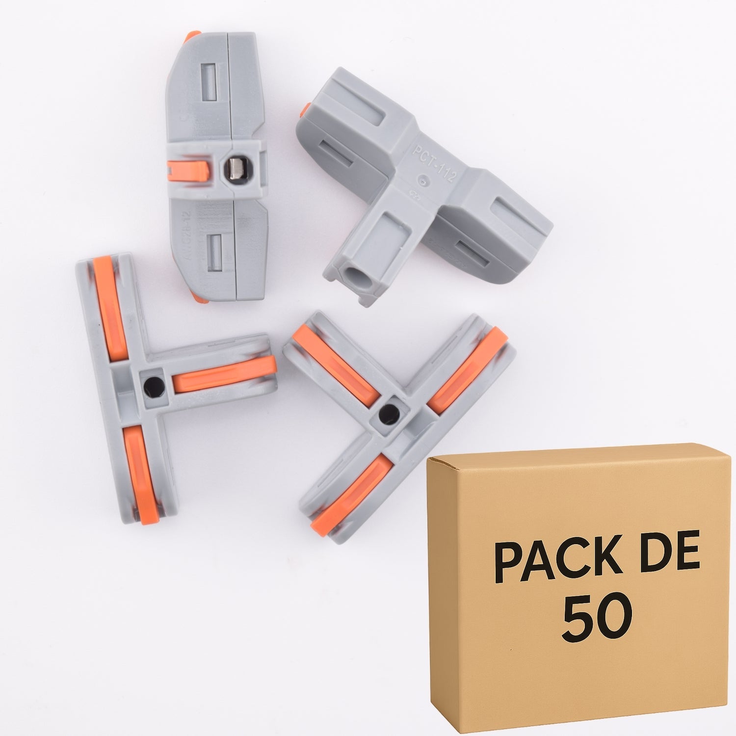 Lot de 50 bornes à levier 3 contacts en T - 32A - série PCT-112
