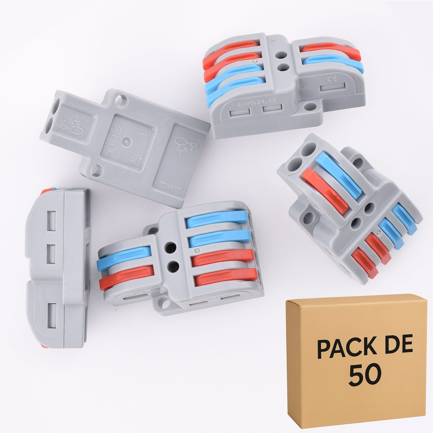 Lot de 50 bornes a levier 6 contacts 32A - 2 entrées /4 sorties -LT422