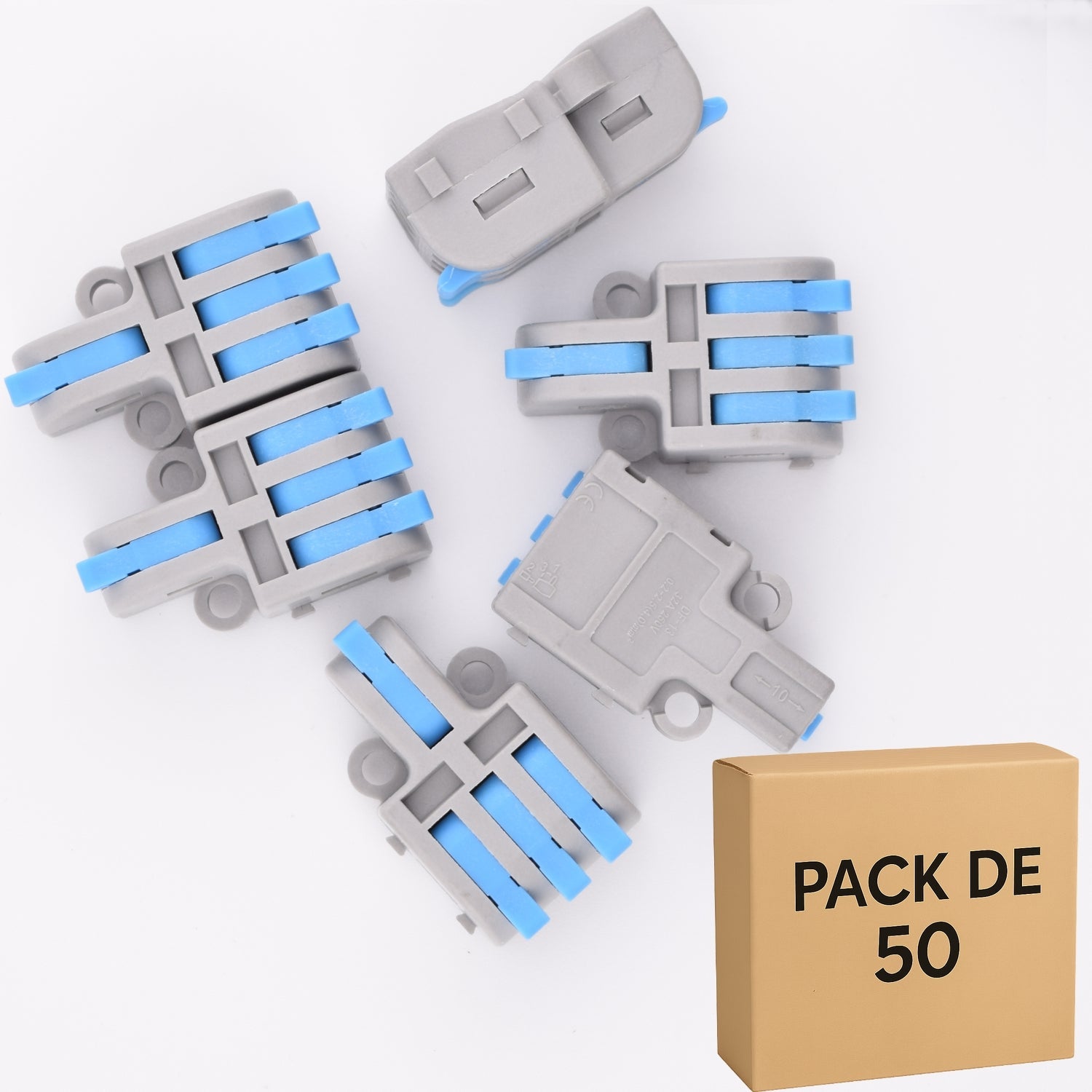 Lot de 50 bornes à leviers bleu 4 contacts 32A - 1 entrée / 3 sorties LT-13-B