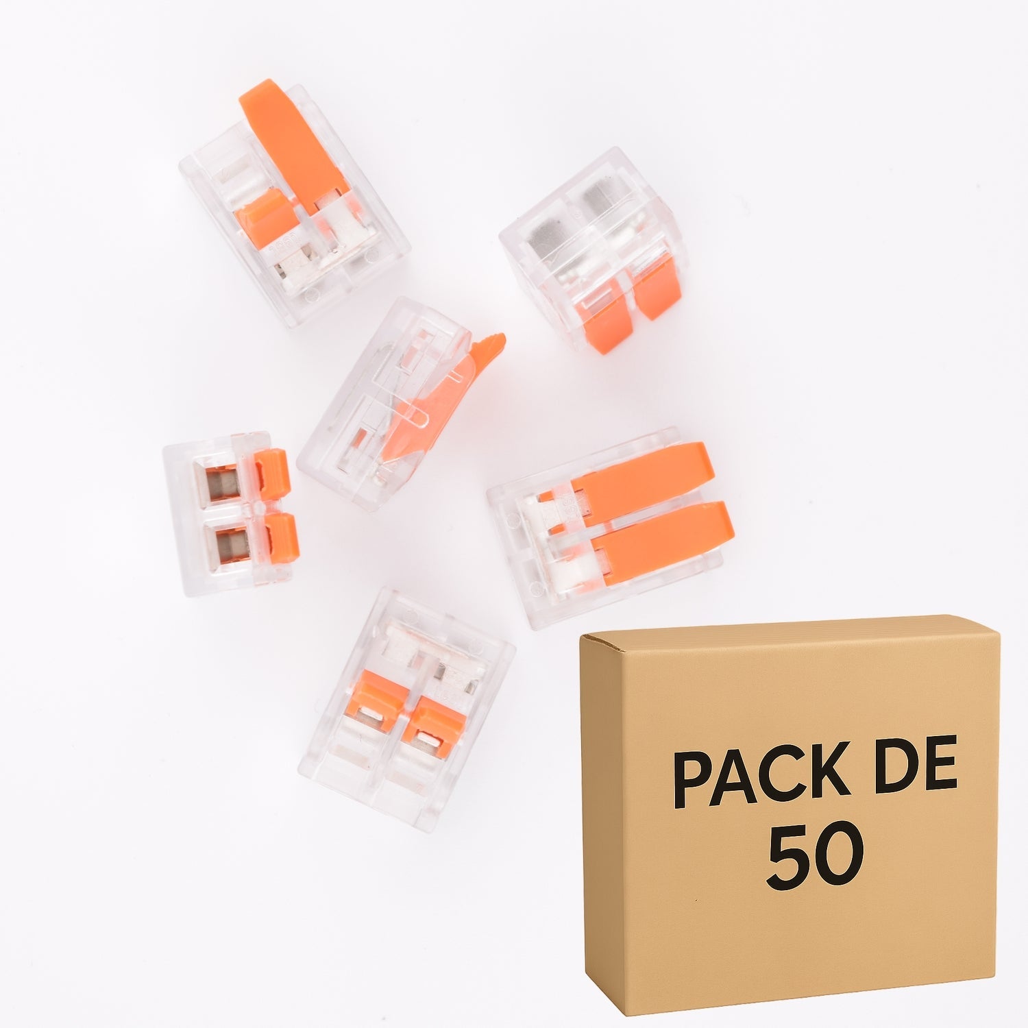 Lot de 50 bornes à levier transparentes 2contacts, 6 mm²- 40A, LT-612