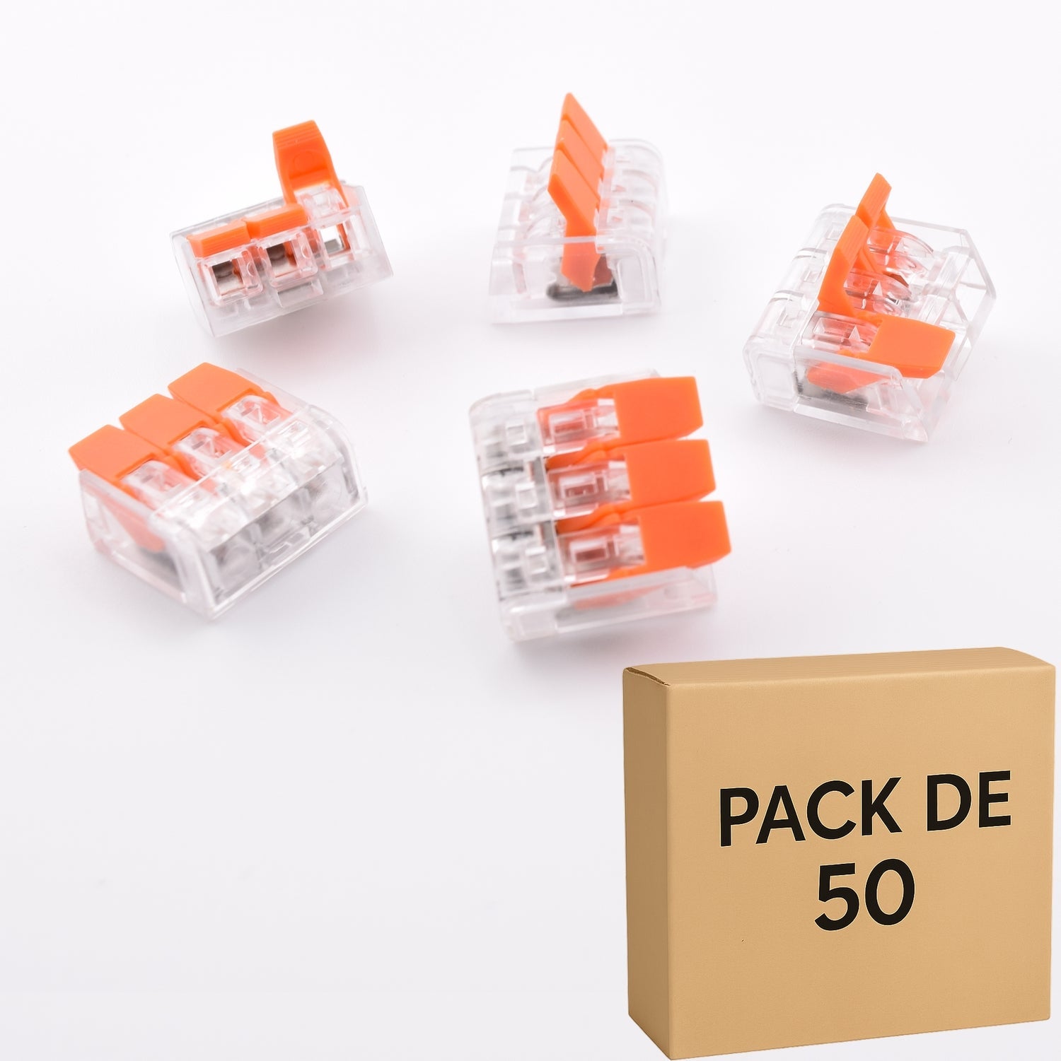 Pack de 50 bornes à levier PCT-413, usage similaire à la Wago 221-413