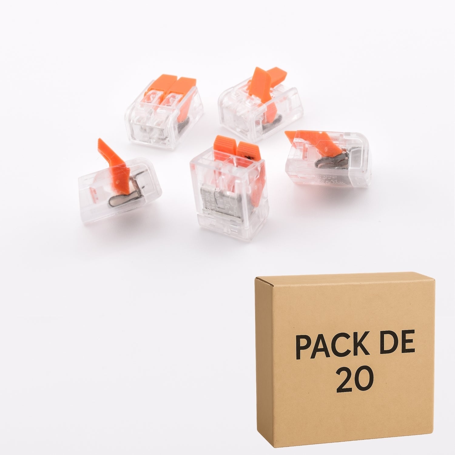 Pack de 20 bornes à levier transparentes PCT-412 – vues multiples – type WAGO 221-412