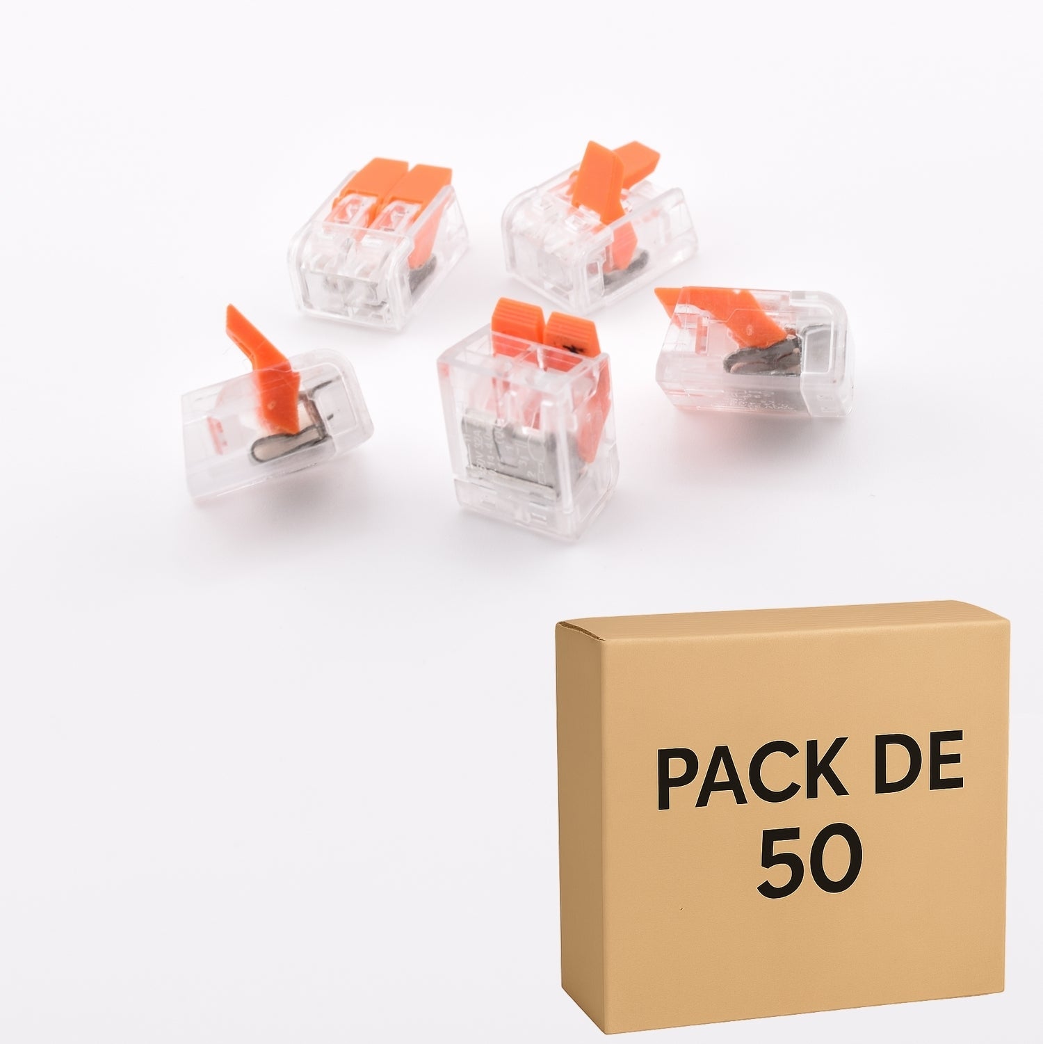 "Pack 50 bornes PCT-412 transparentes – 2 contacts – alternative WAGO 221-412"