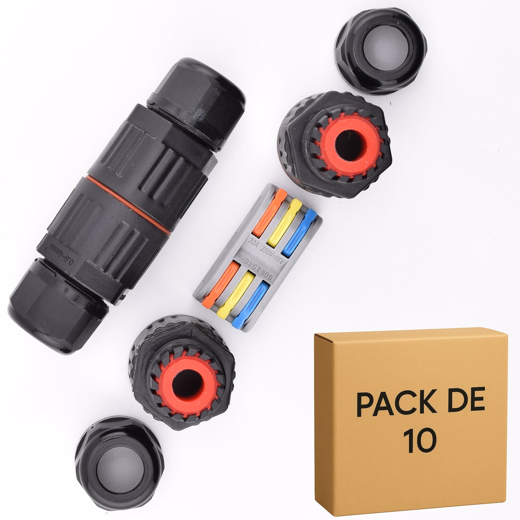 Lot de 10 connecteurs étanches IP68 à leviers- 3 circuits en ligne -16A - 2003-3P