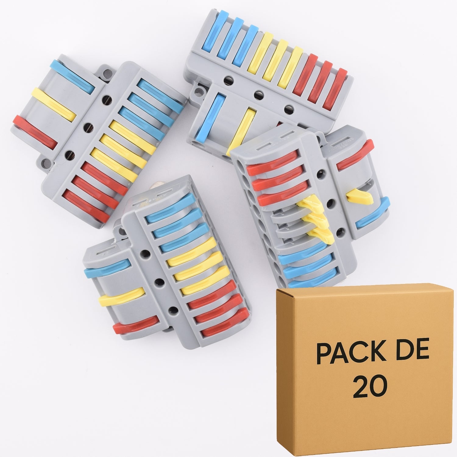 Lot de 20 bornes à leviers - 12 contacts- 32A- 3 entrées / 9 sorties