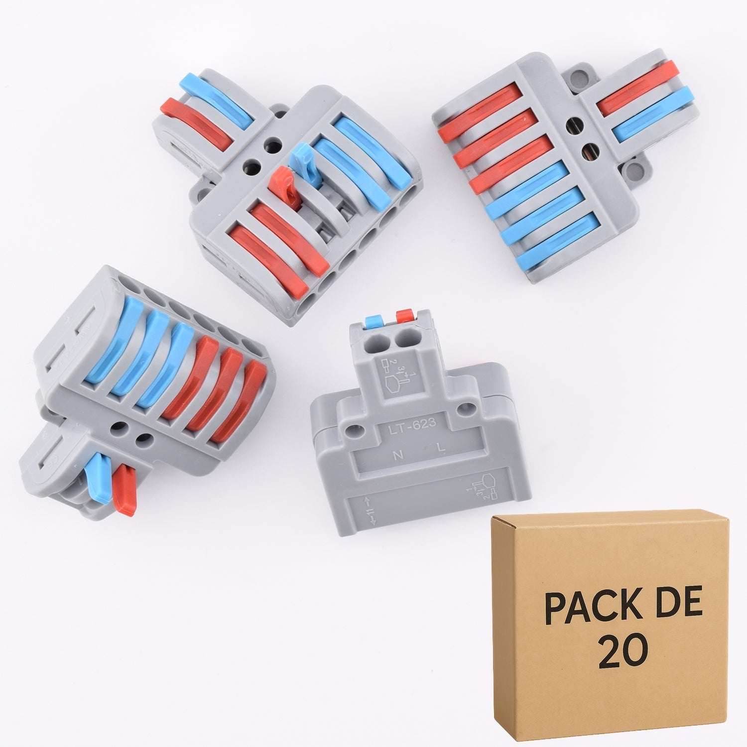 Lot de 20 bornes à leviers 8 contacts 32A - 2IN/6OUT - LT-623