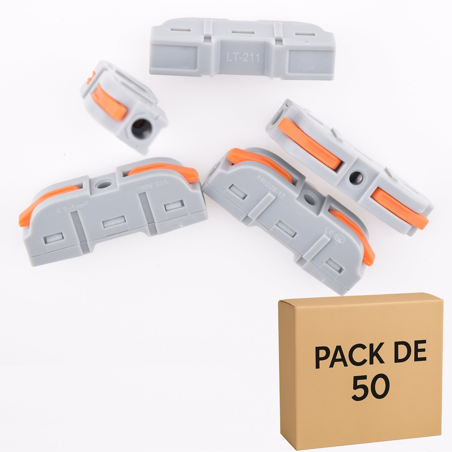 Lot de 50 bornes a leviers assemblables- 2 contacts 32A en ligne- modele LT-211