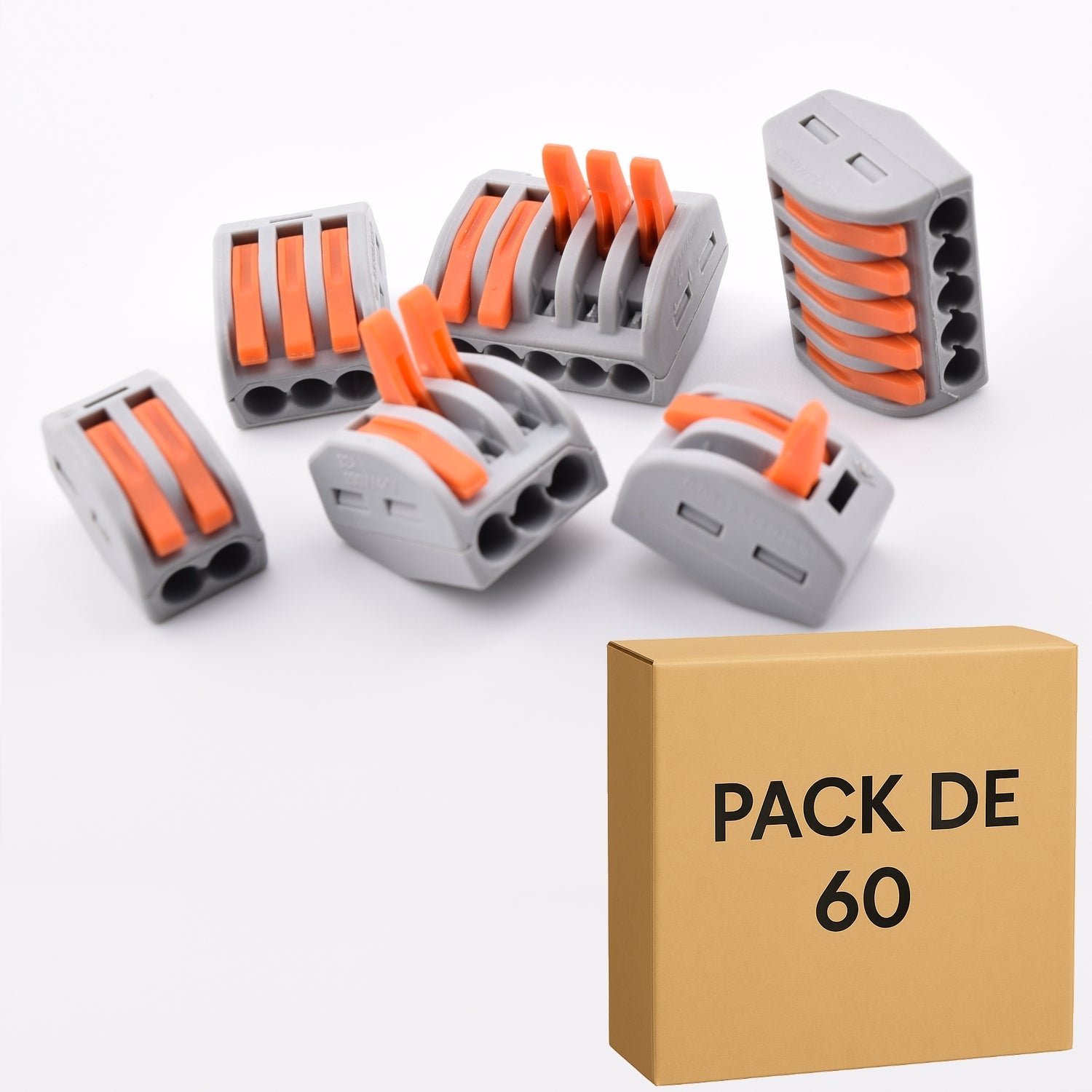 Lot de 60 bornes à levier mixtes, 2 , 3 et 5 contacts 32A sére PCT-212-213-215
