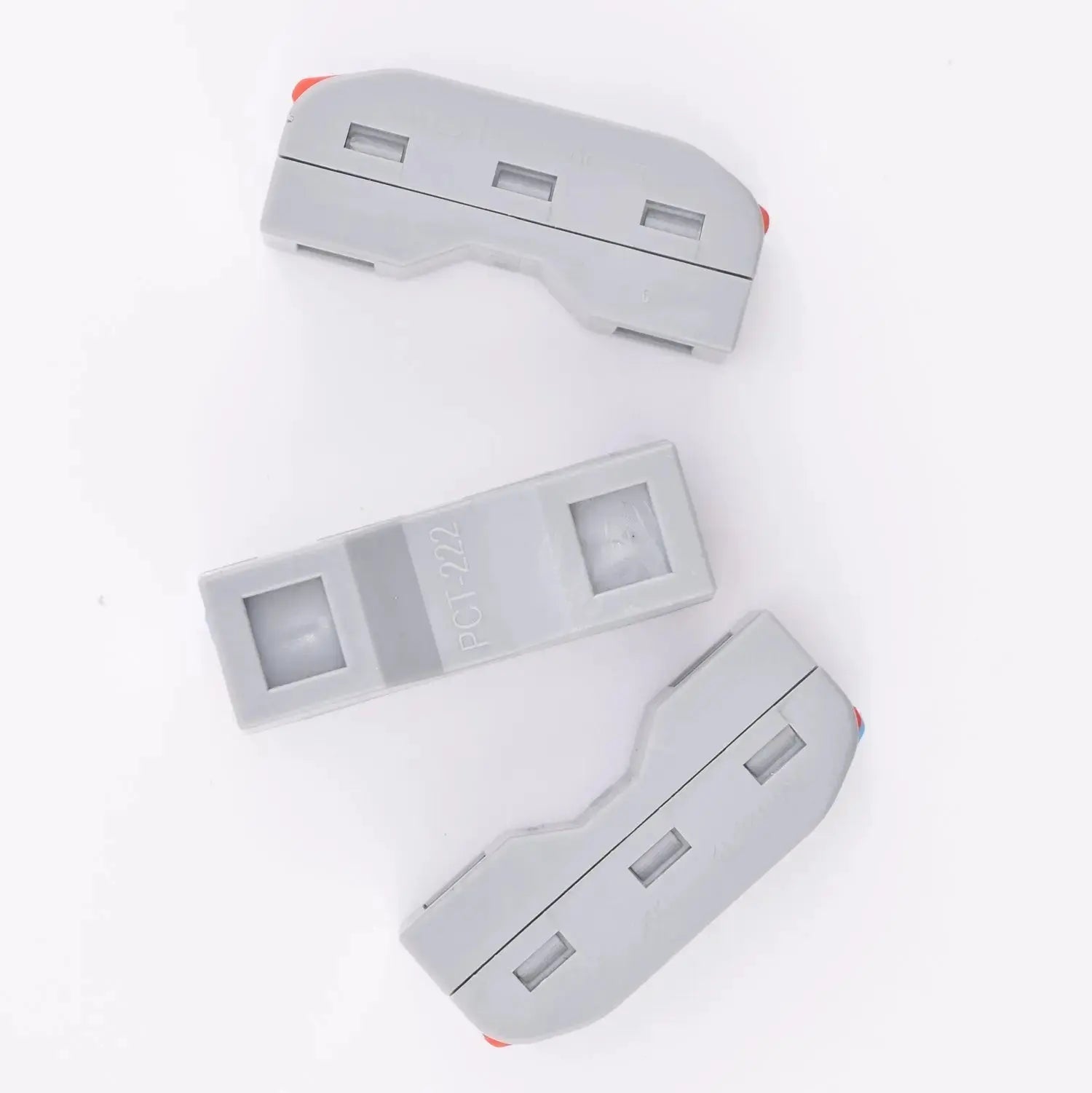 Borne a levier - 2 circuits-4 contacts - 32A - PCT-222- vue de coté et de dessous