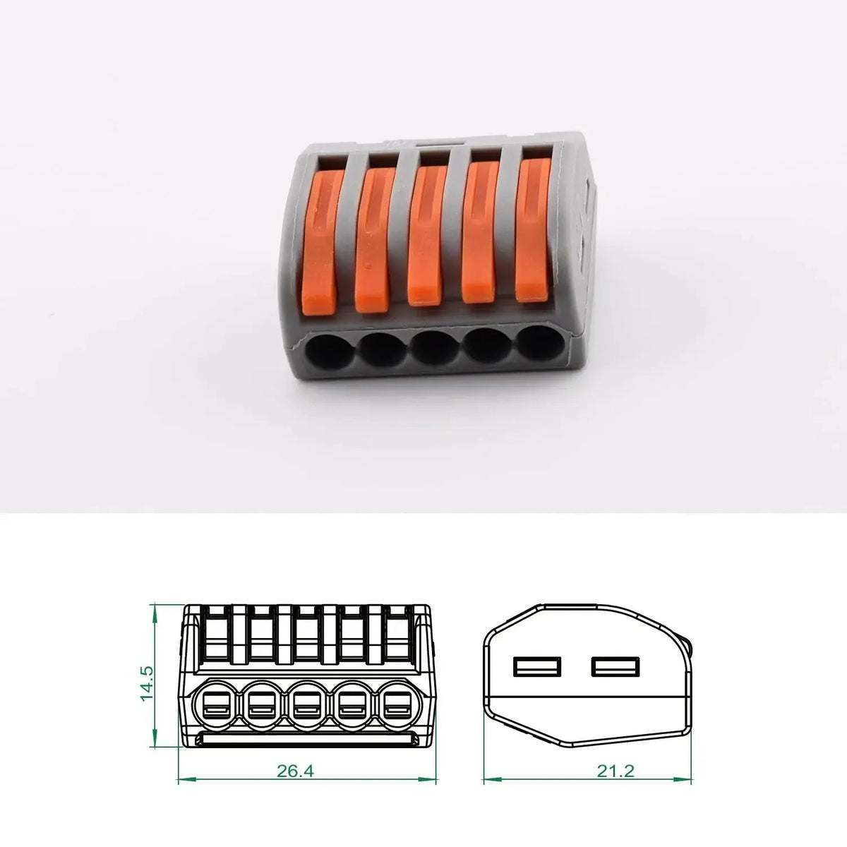 Cotes du connecteurs électriques PCT-215, alternative à la borne WAGO pour raccordement 5 fils