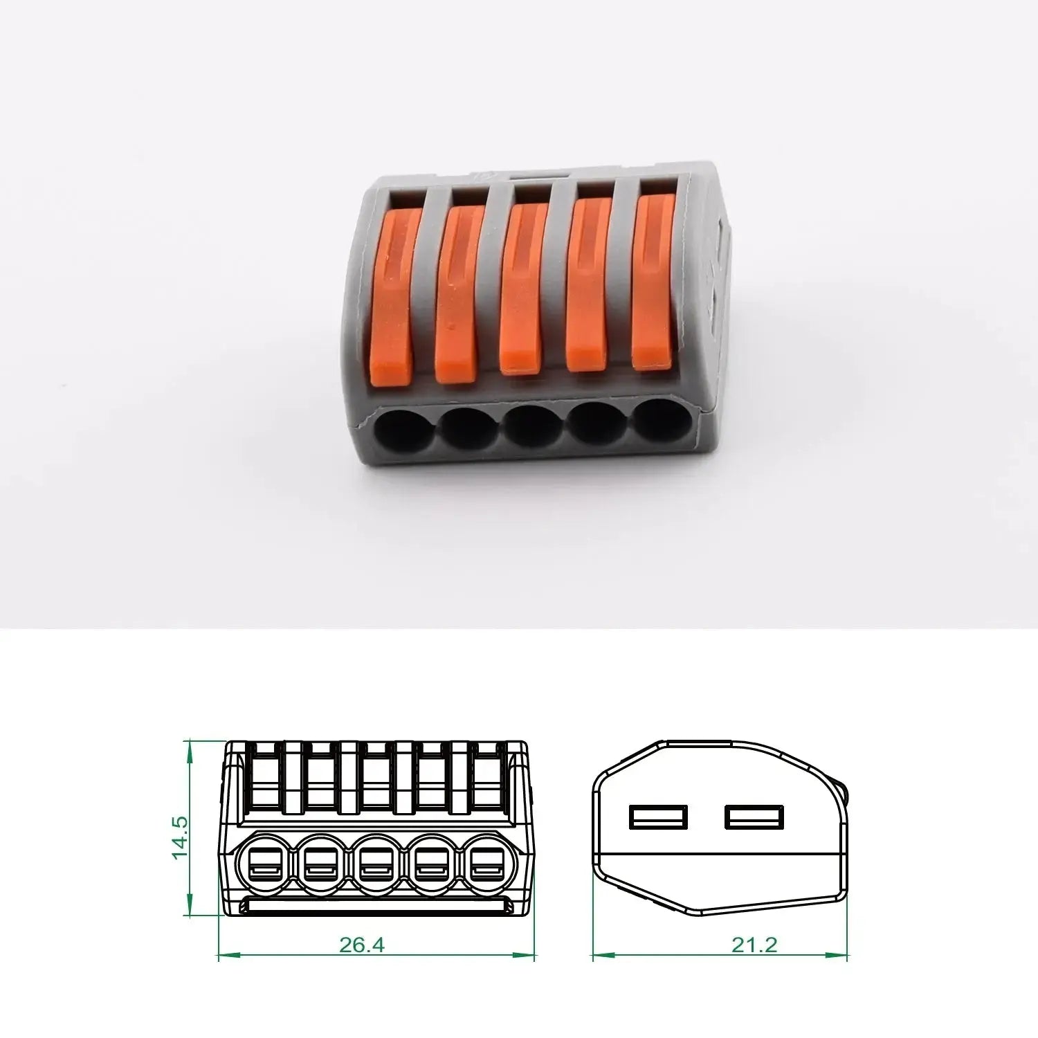 Cotes du connecteurs électriques PCT-215, alternative à la borne WAGO pour raccordement 5 fils