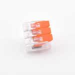Leviers oranges et corps transparent de la borne 3 pôles PCT-413 de type Wago 221-413