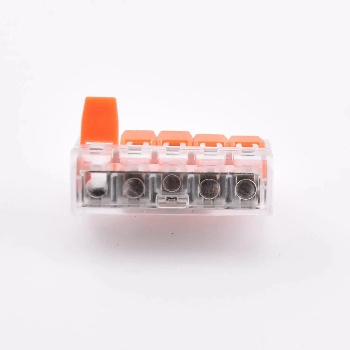 PCT-415 – leviers relevés vue de face– borne prête à raccorder 5 fils – alternative WAGO 221