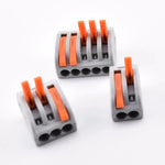 Bornes à leviers 2,3 et 5 contacts 32A serie PCT-212-213-215 , usage similaire aux bornes WAGO série 222