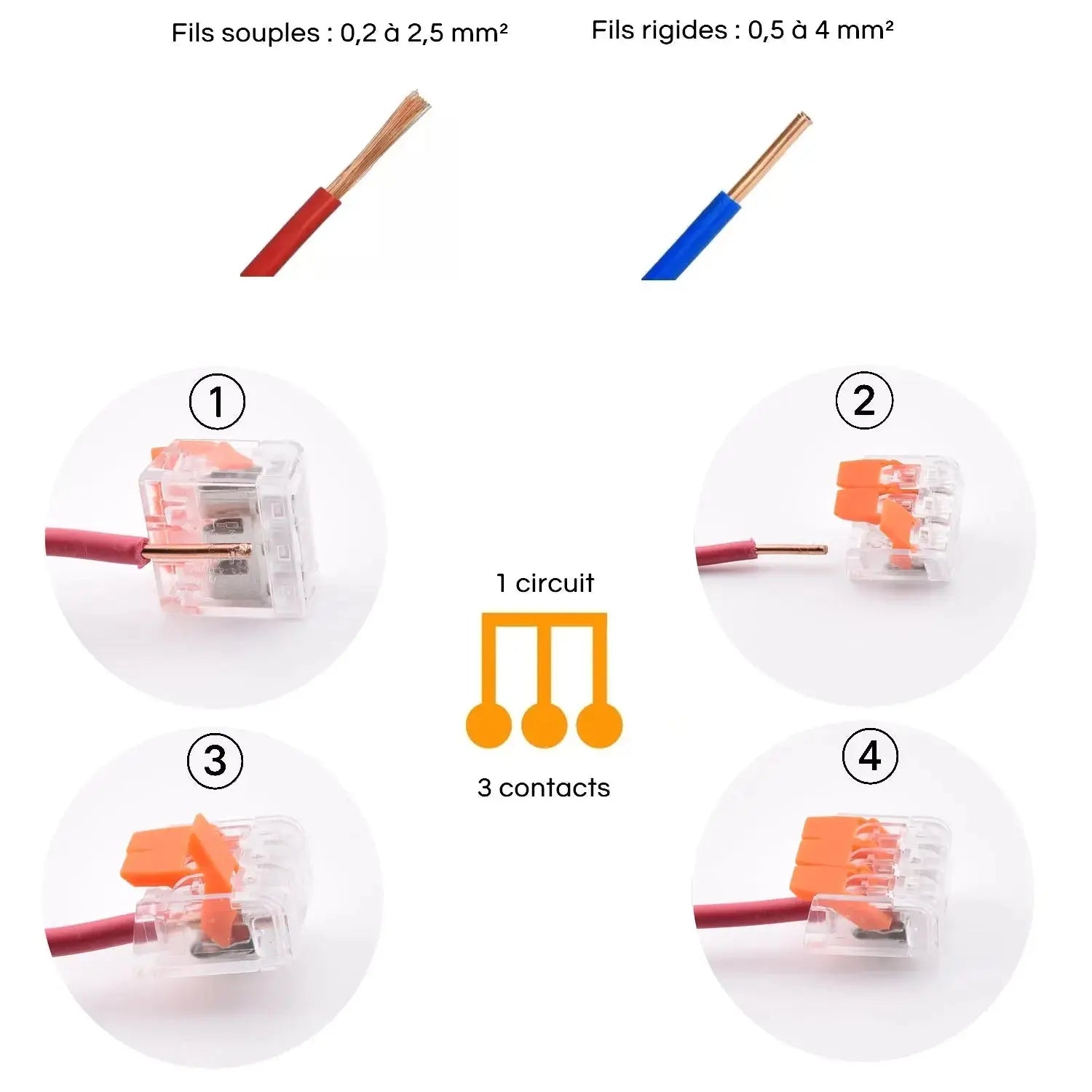 Borne à levier 3 fils PCT-413, alternative à Wago 221-413, système de cablage