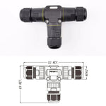 Cotes du Connecteur étanche IP68 en T, leviers intégrés - 3 circuits 16A - modèle P20-T