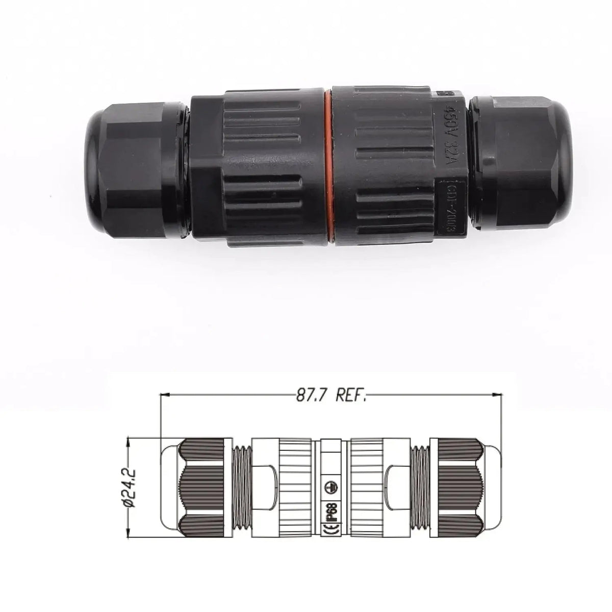 Cotes du connecteur étanche IP68 à leviers- 3 circuits en ligne -16A -  2003-3P