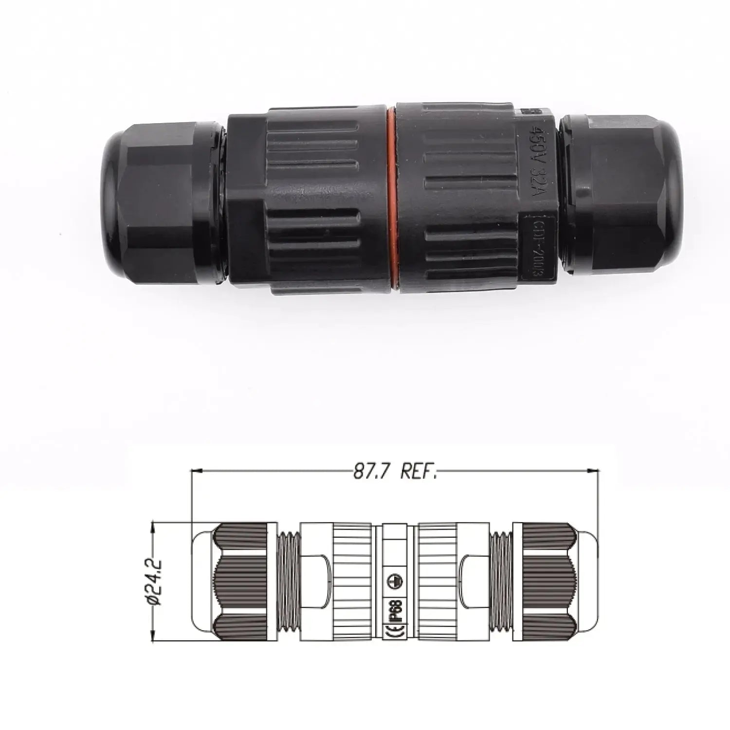 Cotes du connecteur étanche IP68 à leviers- 3 circuits en ligne -16A -  2003-3P