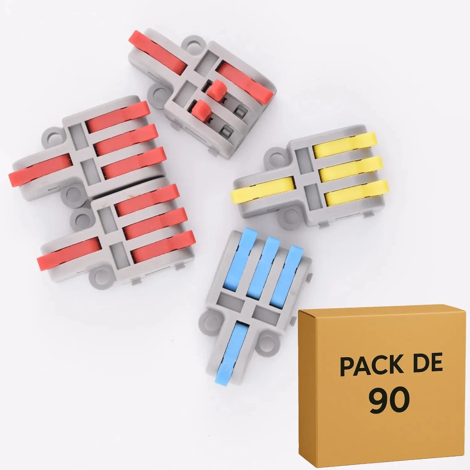 90 Bornes à Leviers- 1 entrée - 3 sorties, 32A - LT-13- Rouge, Bleu et Jaune ELENCO