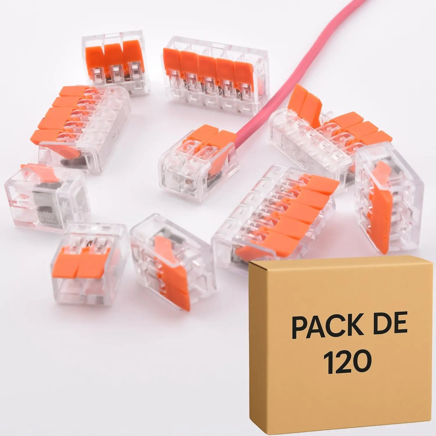 Alternative WAGO 221 – Pack Pro 120 bornes à levier transparentes – 2, 3 et 5 contacts – PCT-412 / 413 / 415 – 32A ELENCO