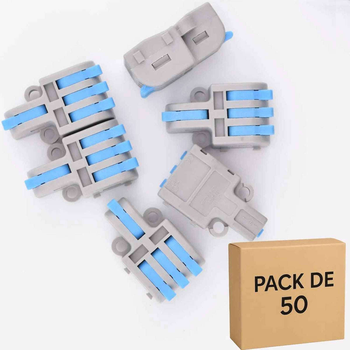Lot de 50 bornes à levier LT-13 bleu, 1 entrée 3 sorties 32 A - ELENCO