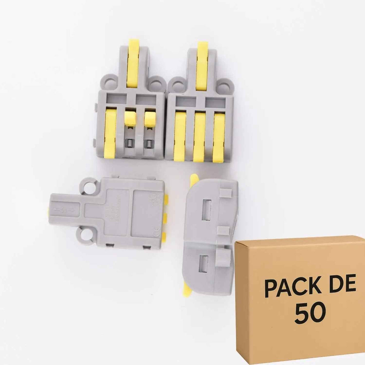 Lot de 50 bornes à levier LT-13 jaune, 1 entrée 3 sorties 32 A - ELENCO