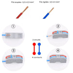 Cablage des  bornes a levier - 2 circuits-4 contacts - 32A - PCT-222