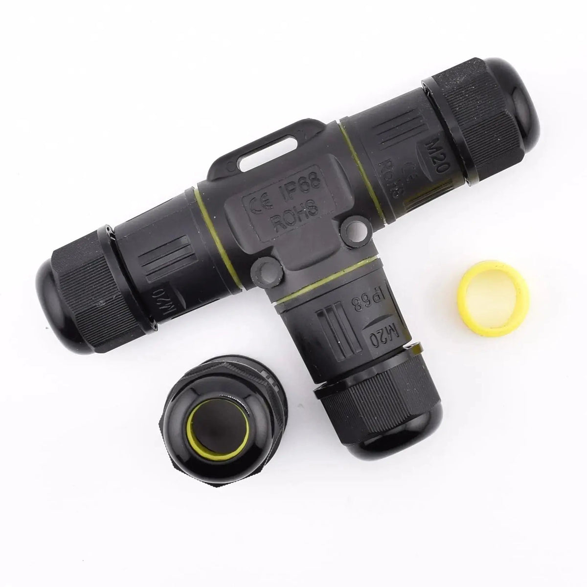 Connecteur étanche IP68 en T, leviers intégrés - 3 circuits 16A - modèle P20-T bague 9-12 mm