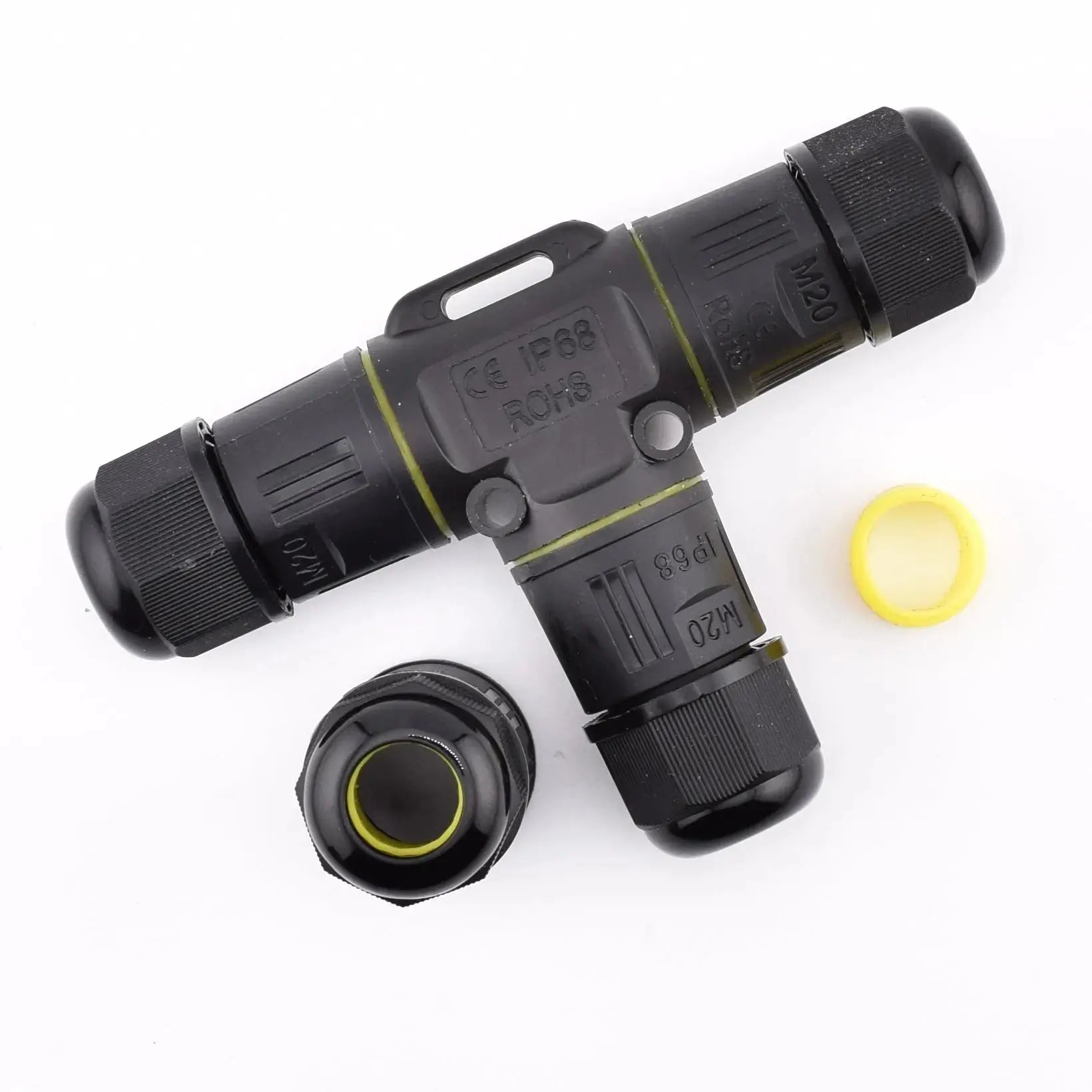 Connecteur étanche IP68 en T, leviers intégrés - 3 circuits 16A - modèle P20-T bague 9-12 mm