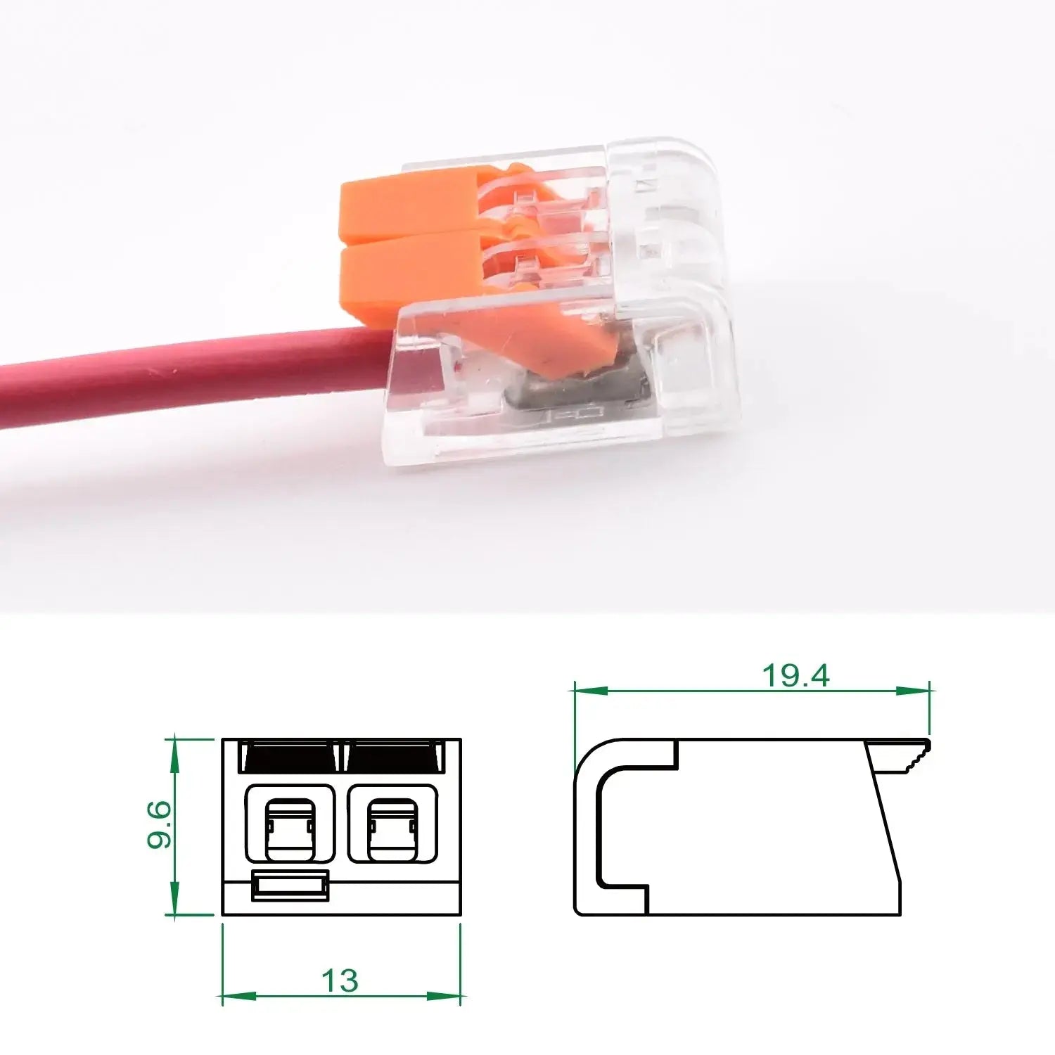 Dimensions de la borne à levier PCT-412 – alternative WAGO 221-412 – schéma côté