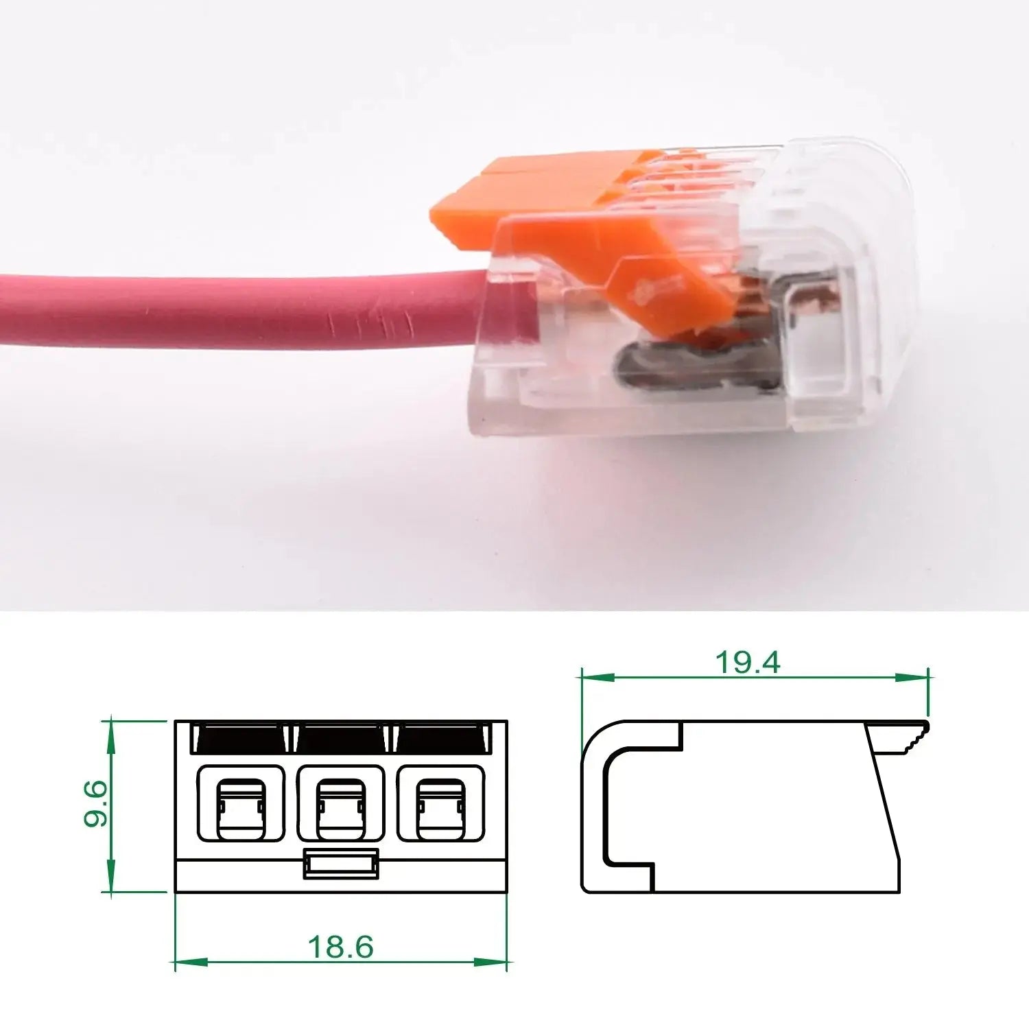 Dimensions du connecteur PCT-413 3 fils, comparable à Wago 221-413