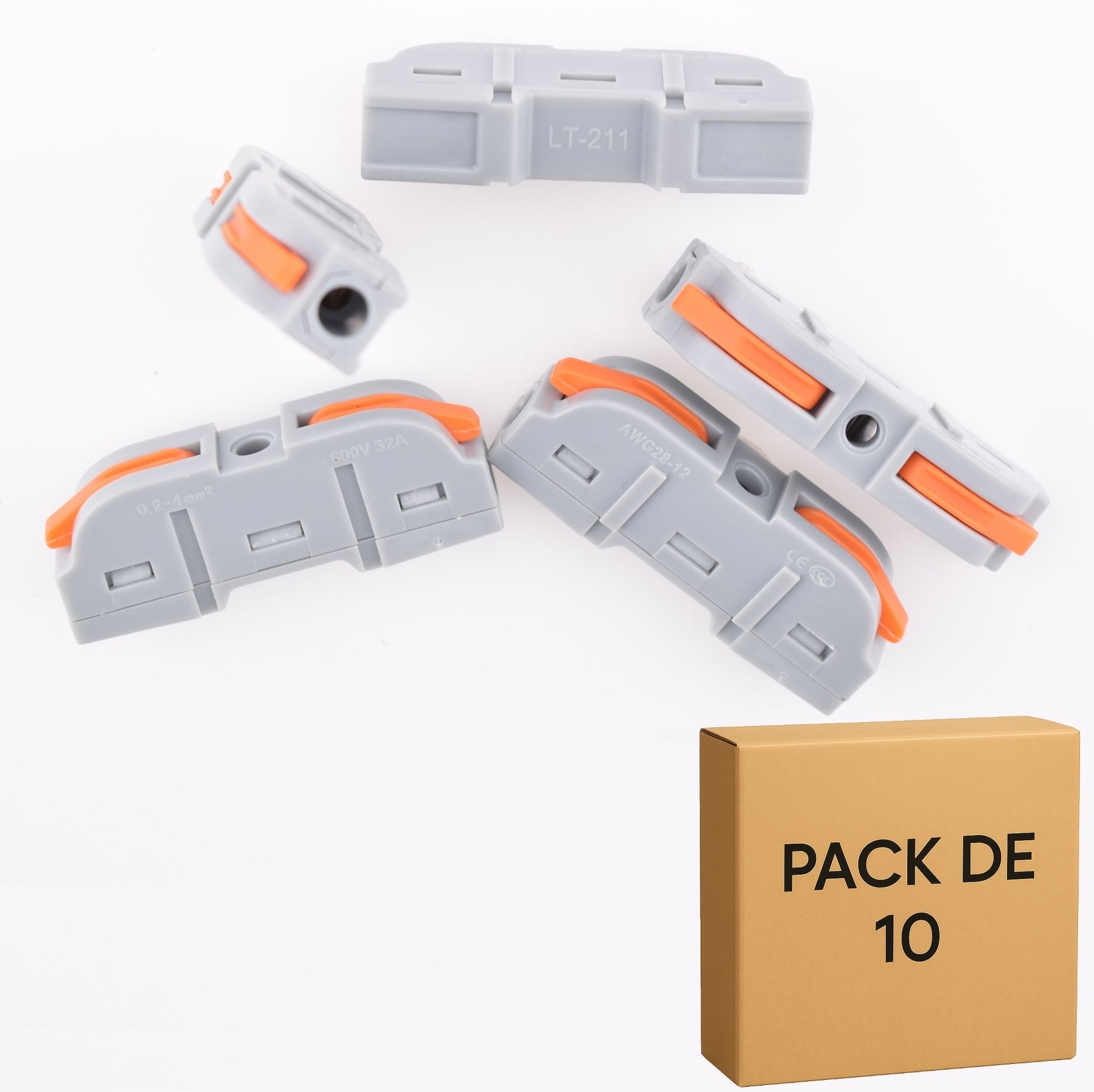 Lot de 10 bornes a leviers assemblables- 2 contacts 32A en ligne- modele LT-211