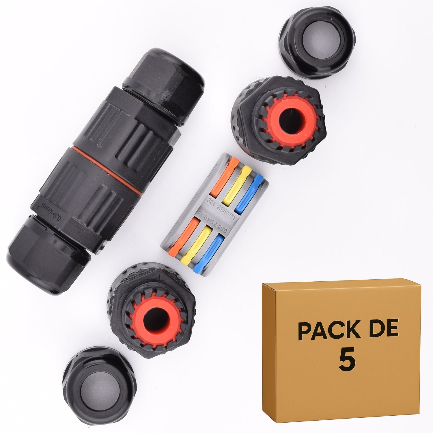 Lot de 5 connecteurs étanches IP68 à leviers- 3 circuits en ligne -16A -  2003-3P